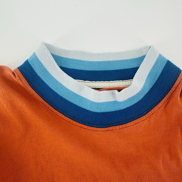 Big Bud Press Orange Striped Collar Mens Medium Short Sleeve Multicolor VTG CC18 - Picture 8 of 9